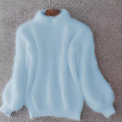 Womens Comfortable Loose Knit Sweater Solid Angora Blend