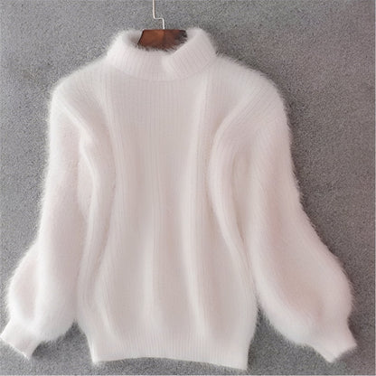 Womens Comfortable Loose Knit Sweater Solid Angora Blend
