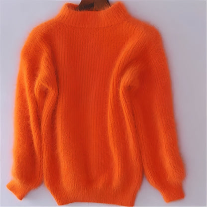 Womens Comfortable Loose Knit Sweater Solid Angora Blend