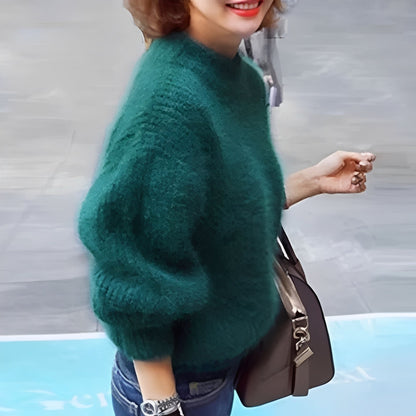 Womens Comfortable Loose Knit Sweater Solid Angora Blend