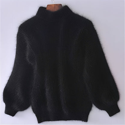 Womens Comfortable Loose Knit Sweater Solid Angora Blend