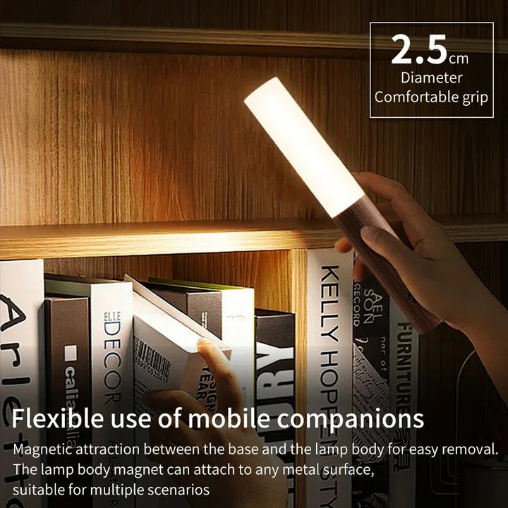 Motion Sensor Night Light Magnetic Base Wood Grain Style