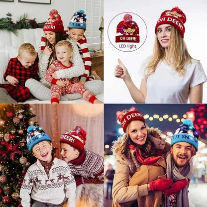 Knitted Christmas Hat LED Light Up Flashing and Warm