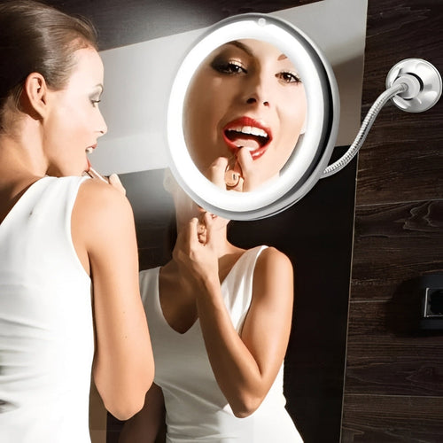 Lighted 10X Magnifying Flexible Mirror with 360 Degree Rotation