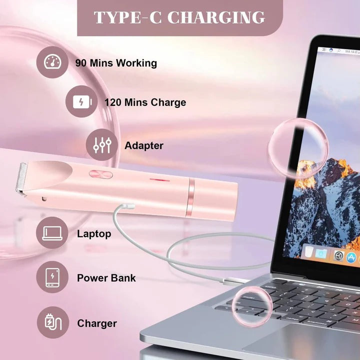 Cordless Painless Bikini Hair Trimmer with Precision Blade and USB Charge