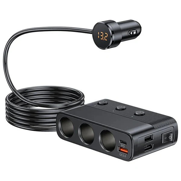 Heavy Duty 7-in-1 Car Cigarette Lighter Adapter with LED Voltage Display