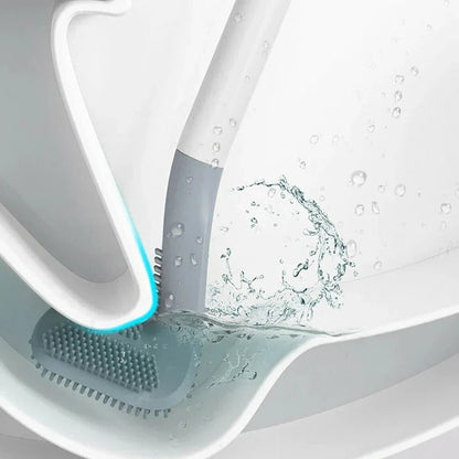 Durable Silicone Toilet Brush with Wall Mount and Ergonomic Long Non-Slip Handle