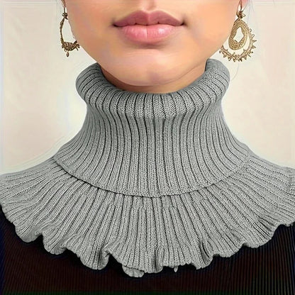 Elegant Women’s Knitted Turtleneck Scarf with Side Split and Versatile Draping