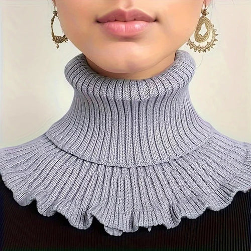 Elegant Women’s Knitted Turtleneck Scarf with Side Split and Versatile Draping
