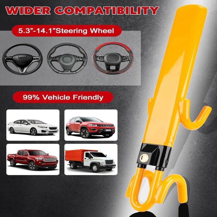 Adjustable Car Steering Wheel Lock with Hardened Steel Bar and Self Locking Feature
