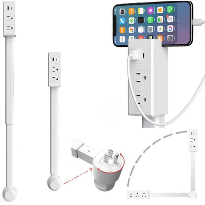 Rotatable Multi-Port Wall Adapter with Telescopic Arm, 2 AC, USB-A and USB-C
