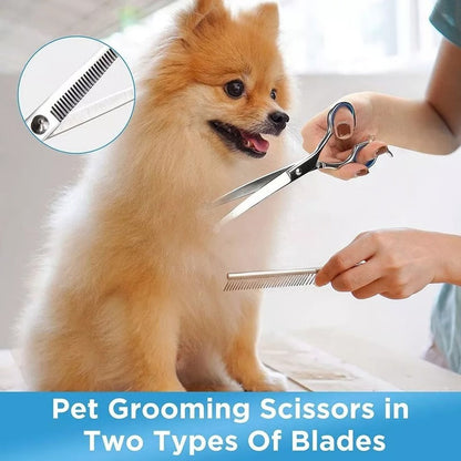 Pet Grooming Set with 7 Inch Stainless Steel Scissor