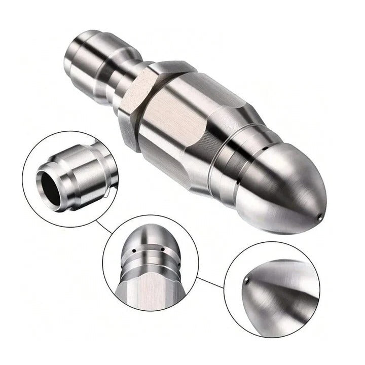 Sewer Jetter Nozzle, Pressure Washer Drain Cleaning Tip, 1/4 Inch Quick Connect, Stainless Steel