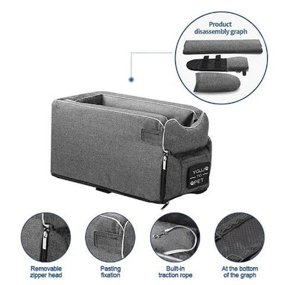 Safety Pet Armrest Seat and Travel Bag for Small Dogs and Cats