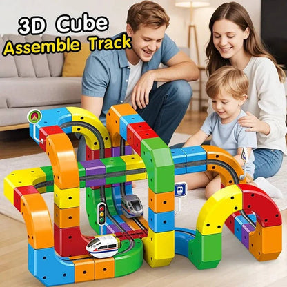 Magnetic Train Track Toy with Interlocking Rails and Creative Locomotive Pathing