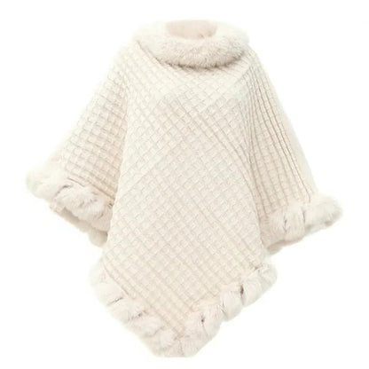 Elegant Winter Wrap and Faux Fur Shawl Cloak for Women with Soft Shaggy Lining