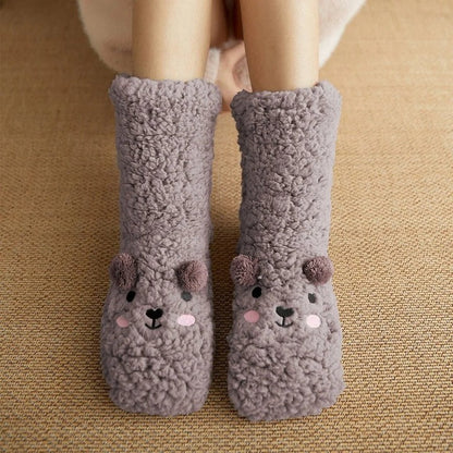 Soft Insulated Kawaii Bear Fleece Warm Socks with Adorable Character Design and Toasty Lining