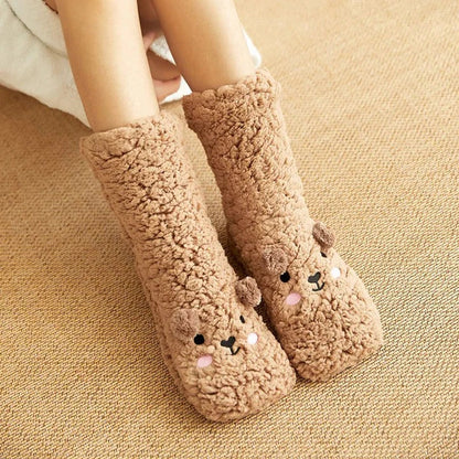 Soft Insulated Kawaii Bear Fleece Warm Socks with Adorable Character Design and Toasty Lining