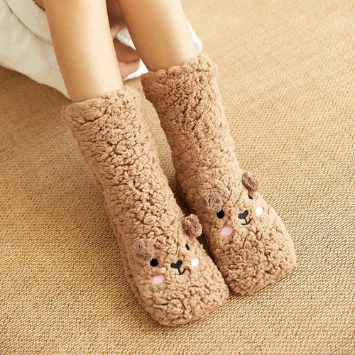 Soft Insulated Kawaii Bear Fleece Warm Socks with Adorable Character Design and Toasty Lining