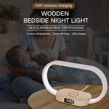 Timekeeping Bedside Station and Alarm Clock with Wireless Charging and Night Light