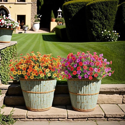 Faux Floral Hanging Planter for Outdoor Balcony and Garden Wall Display