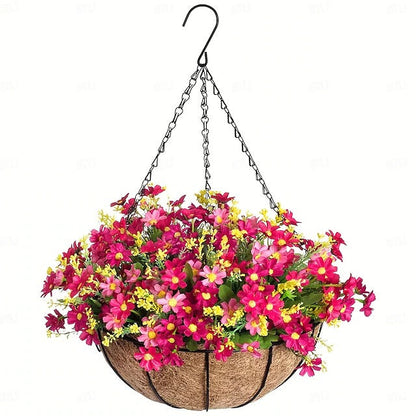 Faux Floral Hanging Planter for Outdoor Balcony and Garden Wall Display