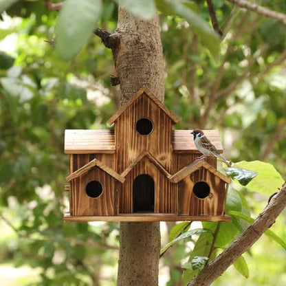 Handcrafted Wooden Birdhouse  Tree Birdhouse with 6 Holes