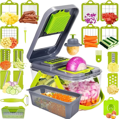 Multi Function Vegetable Slicer with Storage Container and Safety Grip