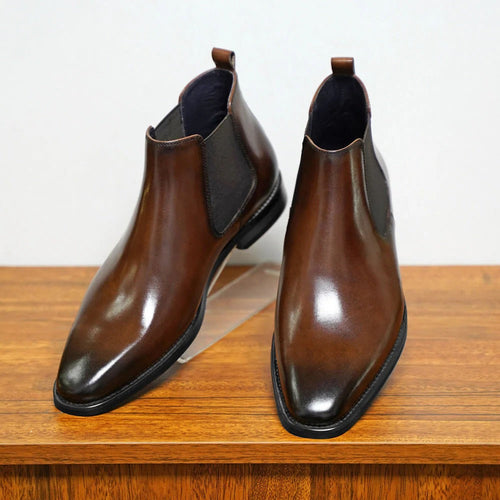 Mens Chelsea Boots with Elastic Panels and Almond Toe