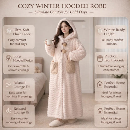 Long Sleeve Hooded Robe for Women, Cozy Winter Loungewear