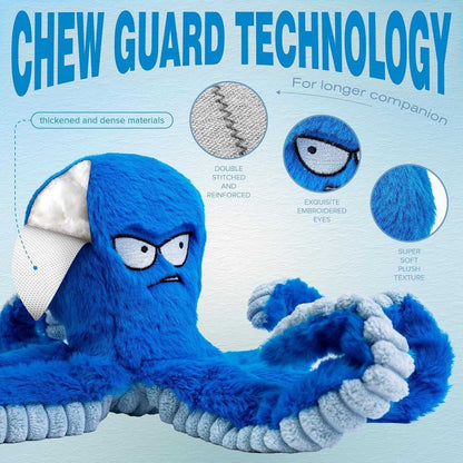 Durable Squeaky Octopus Dog Toy with Crinkle Texture for Chewing