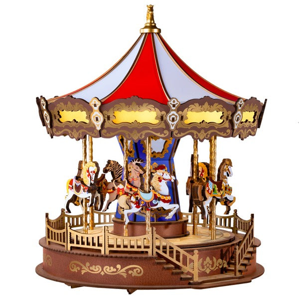 Classic Carousel Music Box, 3D Wooden Puzzle with Light and Movement