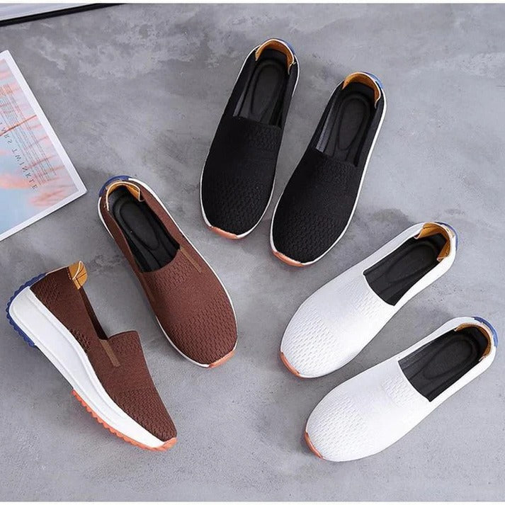 Womens Textured Knit Slip-On Sneakers with Colorblock Platform Sole