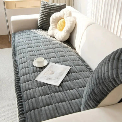 Pleated Edge Sofa Cover with Plush Fabric for Furniture