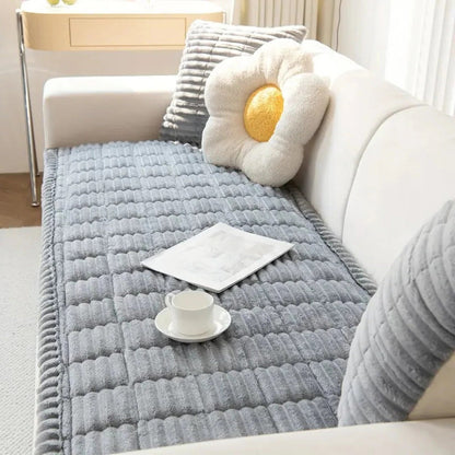 Pleated Edge Sofa Cover with Plush Fabric for Furniture