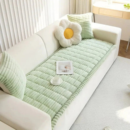 Pleated Edge Sofa Cover with Plush Fabric for Furniture
