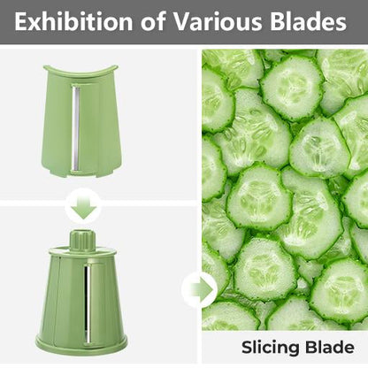 Rotary Vegetable Grater with Five Interchangeable Blades and Suction Cup Base