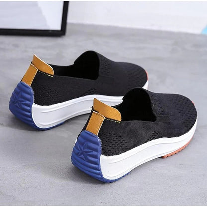 Womens Textured Knit Slip-On Sneakers with Colorblock Platform Sole