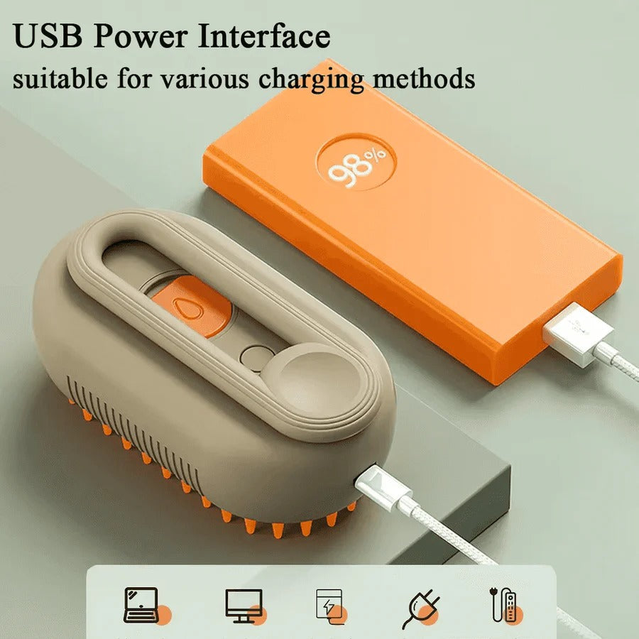 Steam Grooming Brush for Pets with Spray Function and Hair Removal Comb