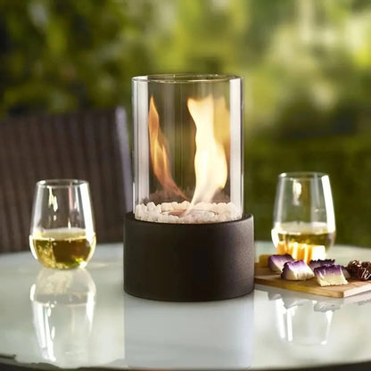 Glass and Metal Tabletop Fireplace for Indoor Ambiance