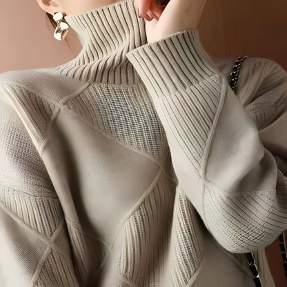 Oversized Cashmere Sweater with 3D Diamond Knit Pattern for Women