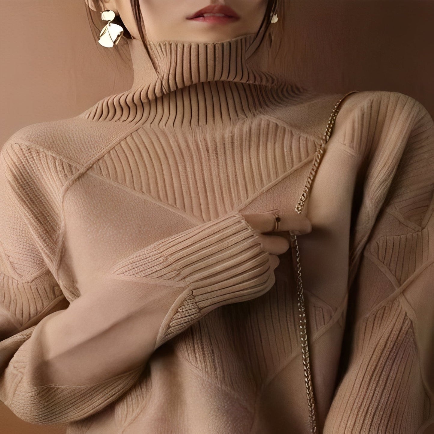 Oversized Cashmere Sweater with 3D Diamond Knit Pattern for Women