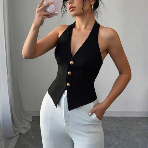 Sleeveless Tailored Vest Jacket with Modern Structured Design for Women