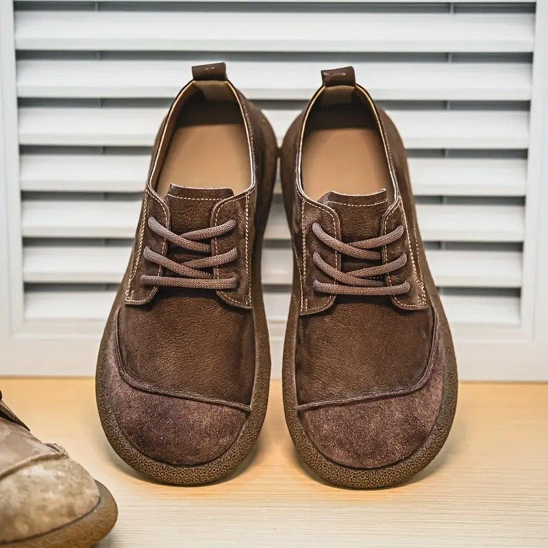 Mens Orthopedic Leather Shoes with Cushioned Insole and Shock-Absorbing Sole, Handcrafted