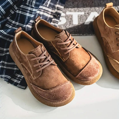 Mens Orthopedic Leather Shoes with Cushioned Insole and Shock-Absorbing Sole, Handcrafted