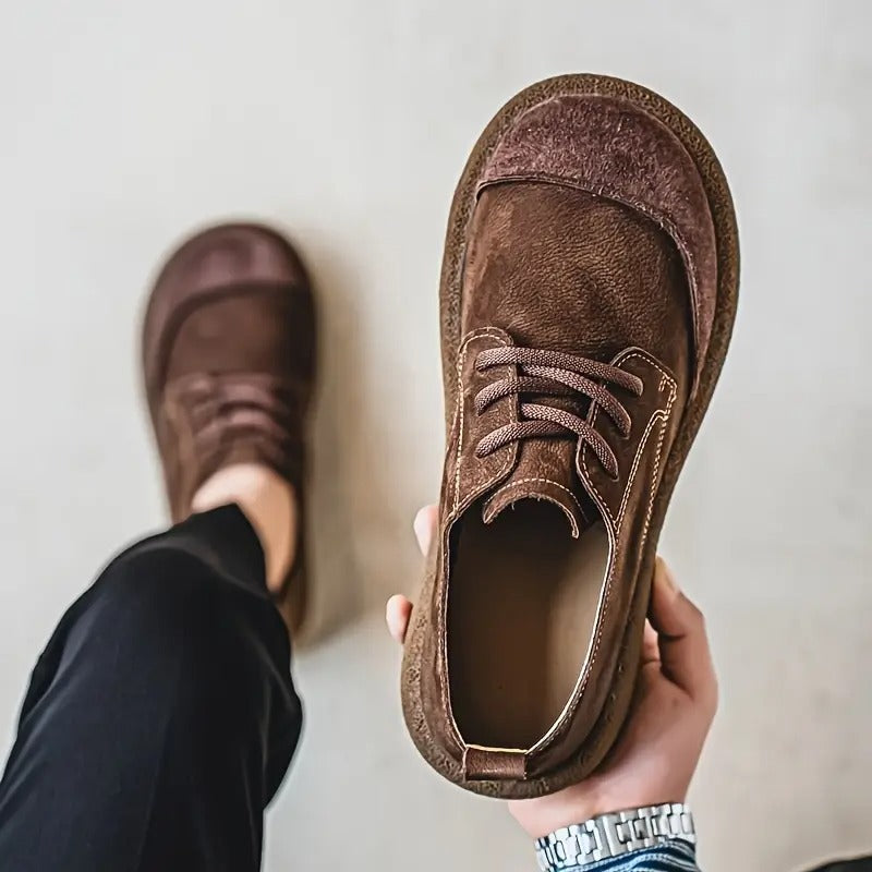 Mens Orthopedic Leather Shoes with Cushioned Insole and Shock-Absorbing Sole, Handcrafted
