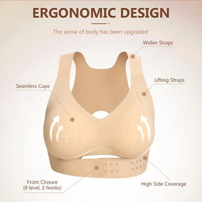 Womens Postural Correction Wireless Sports Bra, Full Coverage Breathable Yoga Bra with Non Removable Cups