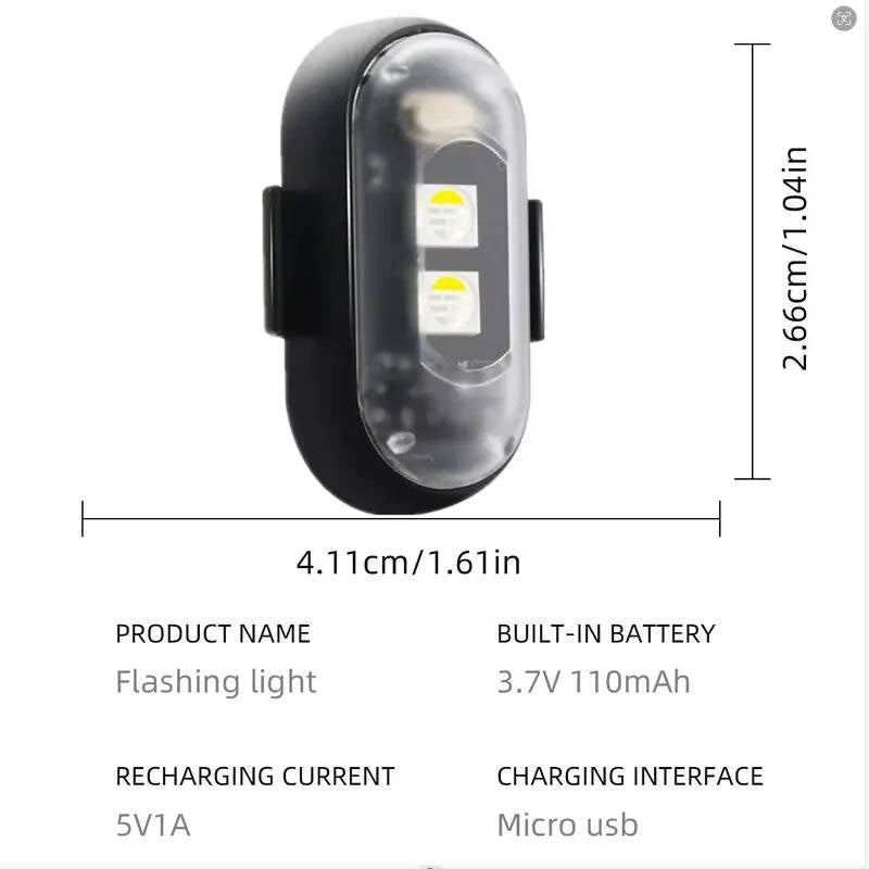 RGB LED Strobe Light Wireless With Remote, Aircraft Style Warning Light for Motorcycle, Car, Bike, Rechargeable, 8 Colors, Anti Collision