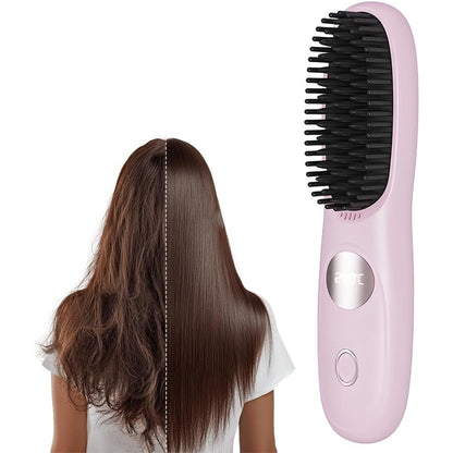 Cordless Hair Straightener Brush Comb with 3 Temperature Settings and Led Display, USB Rechargeable Fast Heating for Travel