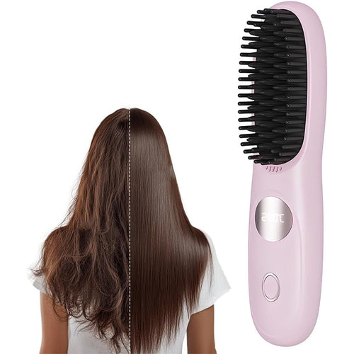 Cordless Hair Straightener Brush Comb with 3 Temperature Settings and Led Display, USB Rechargeable Fast Heating for Travel